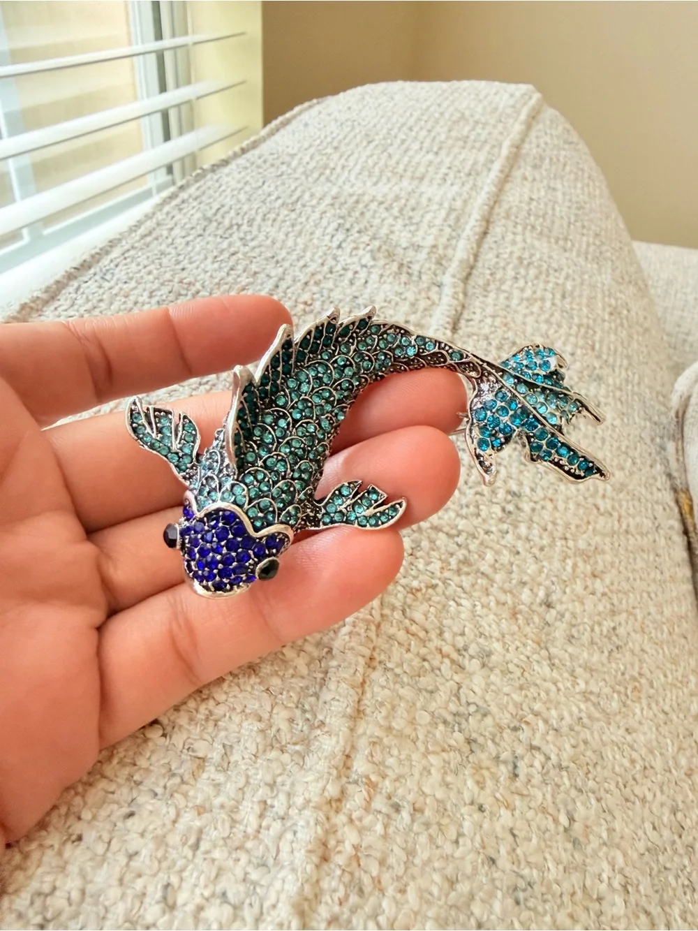 Betsey Johnson Teal & Blue Crystal Fish Brooch Pin